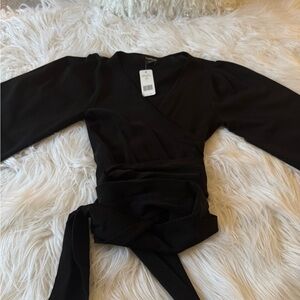 bebe Black V-Neck wrap Sweater